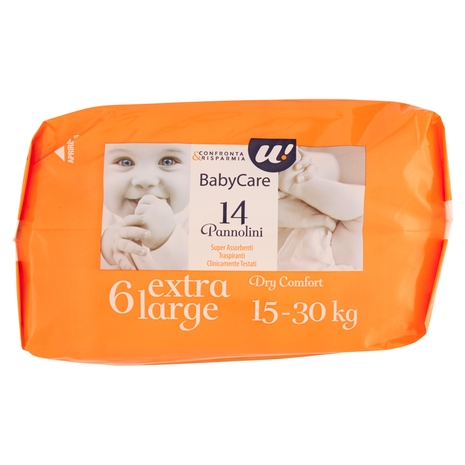 14 PANNOLINI BABY CARE EXTRA LARGE DRY COMFORT 15-30 KG U! Confronta & Risparmia